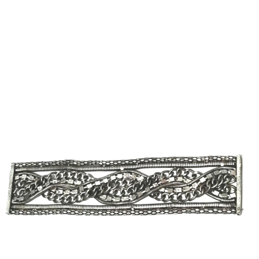 VINTAGE SILVER-TONE EXTRA WIDE MULTISTRAND CHAIN MAGNETIC 6.5-7" BRACELET - Picture 2 of 9